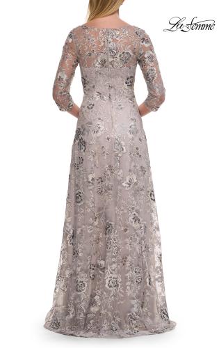 Picture of: Beautiful Lace Mother of the Bride Gown with V Neckline in Silver, Style: 30803, Detail Picture 8