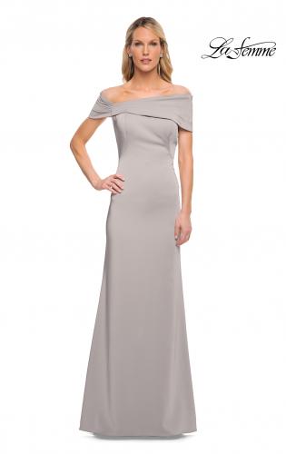 Picture of: Simply Chic Off the Shoulder Jersey Gown in Silver, Detail Picture 9