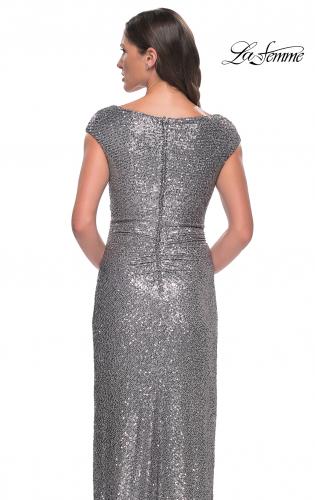 Picture of: Sequin Evening Dress with Ruching and V Neckline in Silver, Style: 30865, Detail Picture 10