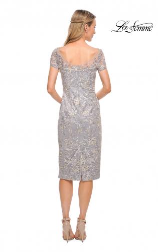 Picture of: Fitted Unique Lace Short Evening Dress in Silver, Style: 30108, Back Picture