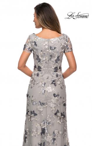 Picture of: Floral Short Sleeve Formal Dress with Scoop Neck in Silver, Style: 27991, Detail Picture 2