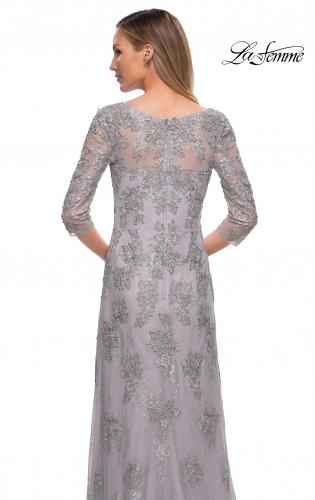 Picture of: Column Lace Mother of the Bride Dress with V Neckline in Silver, Detail Picture 2