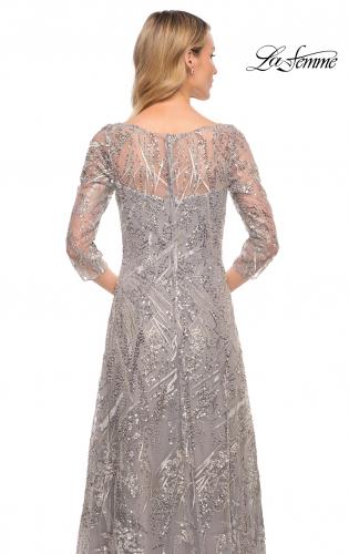 Picture of: Long Evening Gown with Unique Lace Beaded Design in Silver, Style: 30161, Detail Picture 2