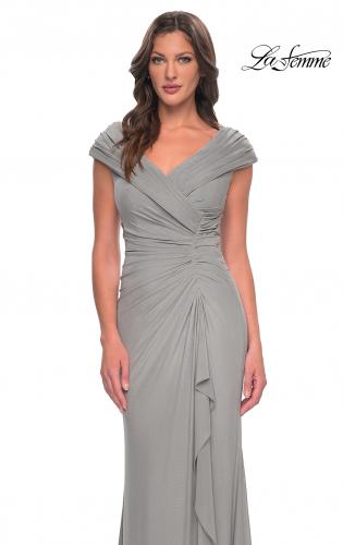 Picture of: Elegant Net Jersey Long Gown with Ruching in Silver, Style: 29996, Detail Picture 5