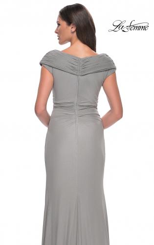 Picture of: Elegant Net Jersey Long Gown with Ruching in Hunter Green, Style: 29996, Detail Picture 6