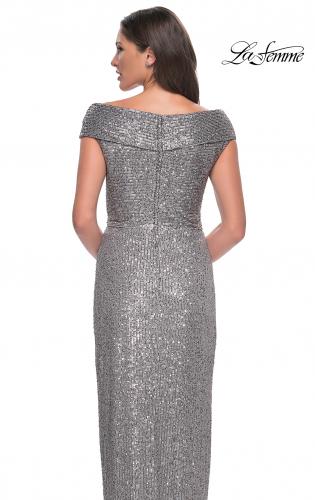 Picture of: Sequin Long Evening Dress with Ruching and V Neck in Hunter Green, Style: 30326, Detail Picture 6