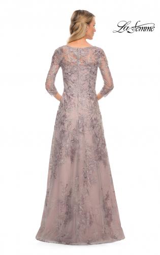 Picture of: Lace Mother of the Bride Dress with Full Skirt in Silver, Style: 30078, Back Picture