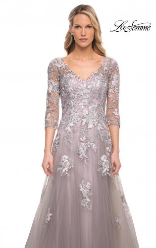 silver a line gown