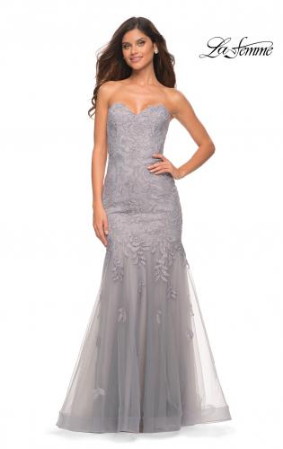 Picture of: Mermaid Strapless Elegant Lace and Tulle Gown in Silver, Main Picture