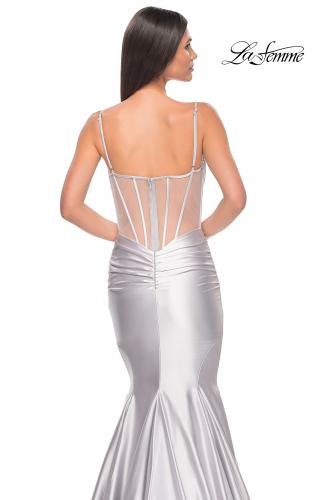 Picture of: Satin Mermaid Prom Gown with Corset Top in Silver, Style: 32269, Detail Picture 8