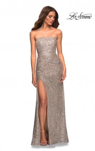 Picture of: Strapless Ruched Sequin Gown in Gorgeous Colors in Silver, Detail Picture 11