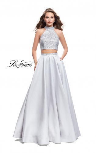 Picture of: Mikado Two Piece A-line Dress with Metallic Beading in Silver, Style: 25705, Detail Picture 1