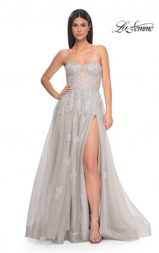 Picture of: Gorgeous Lace A-Line Dress with Rhinestone Lace Details in Silver, Style: 32111, Detail Picture 2