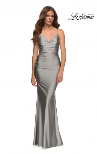 Picture of: Sparkle Rhinestone Long Jersey Prom Dress in Silver, Style: 30413, Detail Picture 3
