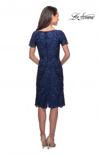 Picture of: Lace Short Dress with Short Sleeves and Rhinestones in Slate Blue, Style: 25633, Back Picture