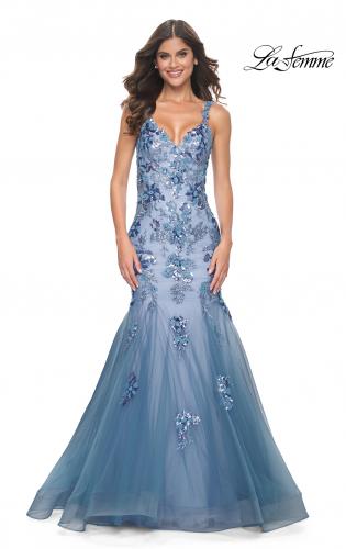 Picture of: Mermaid Two Tone Prom Dress with Sequin Lace Beaded Applique in Slate Blue, Style: 32192, Main Picture