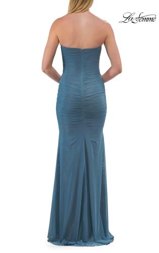 Picture of: Strapless Ruched Jersey Gown with Lace Lining in Slate Blue, Style: 33601, Detail Picture 12