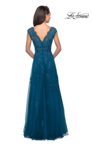 Picture of: Short Sleeve Lace Gown with Cascading Embellishments, Style: 26942, Detail Picture 10