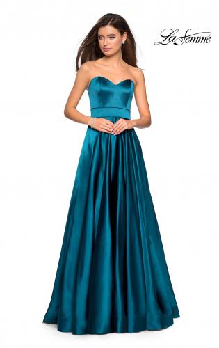Picture of: Strapless Metallic Prom Gown with Empire Waist in Teal, Style: 27506, Detail Picture 1