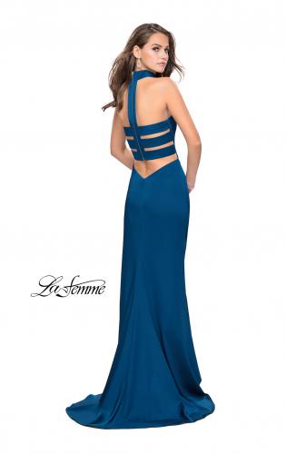 Picture of: Strapless Jersey Prom Dress with Attached Choker in Teal, Style: 25735, Detail Picture 3