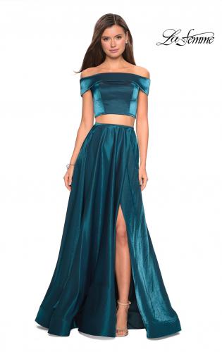 Picture of: Two Piece Two- Tone Satin A Line Prom Dress in Teal, Style: 26919, Detail Picture 3