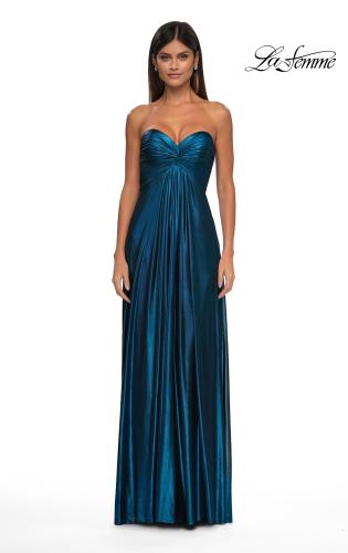 Picture of: Strapless Metallic Prom Dress with Knot Detail in Teal , Style: 33047, Detail Picture 5