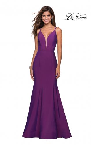 Picture of: Long Jersey Prom Gown with Open Strappy Back in Violet, Style: 27446, Main Picture