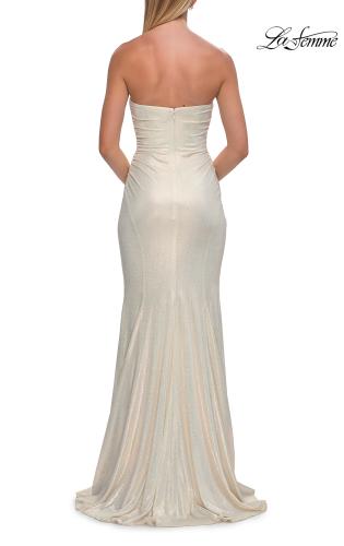 Picture of: Strapless Metallic Jersey Gown with Ruching and Fitted Silhouette in White Gold, Style: 33424, Detail Picture 12