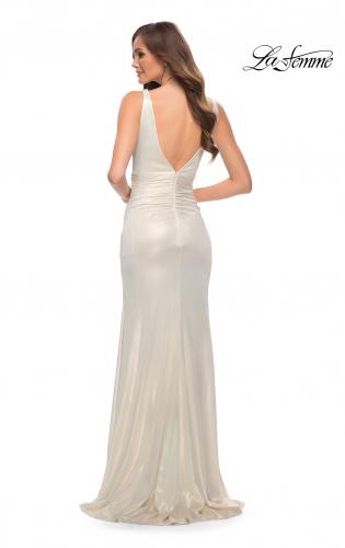 Picture of: Gorgeous Metallic Jersey Gown with Ruffle Detail in White Gold, Style 29759, Detail Picture 5
