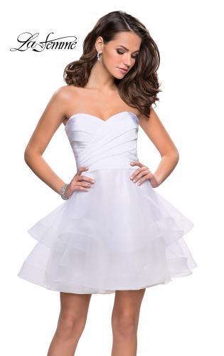Picture of: Short Homecoming Dress with Tiered Tulle Skirt in White, Style: 26654, Detail Picture 2