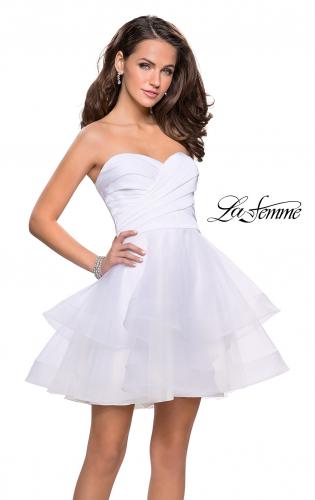 Picture of: Short Homecoming Dress with Tiered Tulle Skirt in White, Style: 26654, Detail Picture 4