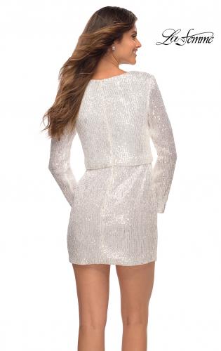 Picture of: Long Sleeve Sequin Dress with Faux Wrap Skirt in White, Style: 28316, Detail Picture 6