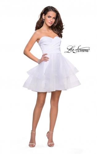 Picture of: Short Homecoming Dress with Tiered Tulle Skirt in White, Style: 26654, Detail Picture 7