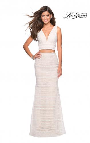 Picture of: Boho Inspired Lace Two Piece Long Prom Dress in White Nude, Style: 27189, Main Picture