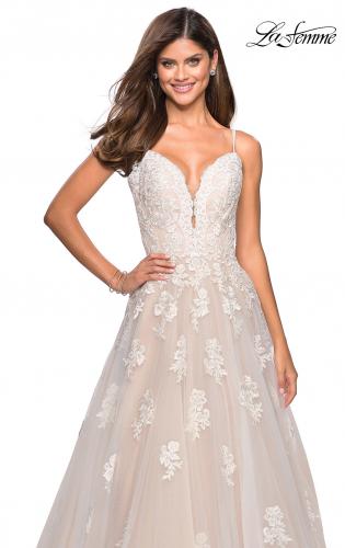 Picture of: Classic Prom Ball Gown with Lace Applique Details in White Nude, Style: 27463, Main Picture