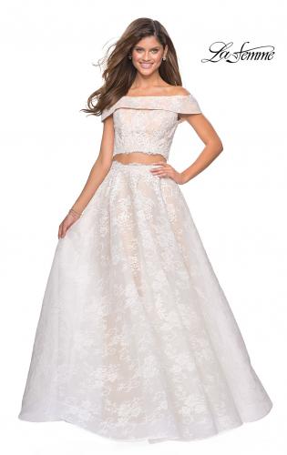 Picture of: Two Piece Off the Shoulder Lace Prom Dress in White Nude, Style: 27028, Detail Picture 1