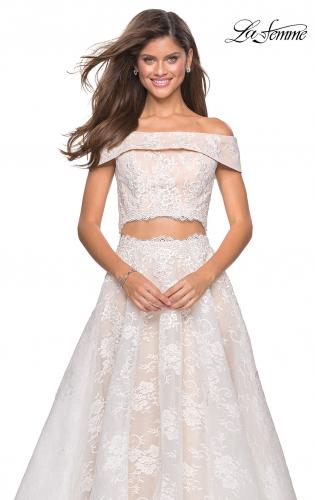 Picture of: Two Piece Off the Shoulder Lace Prom Dress in White Nude, Style: 27028, Detail Picture 3