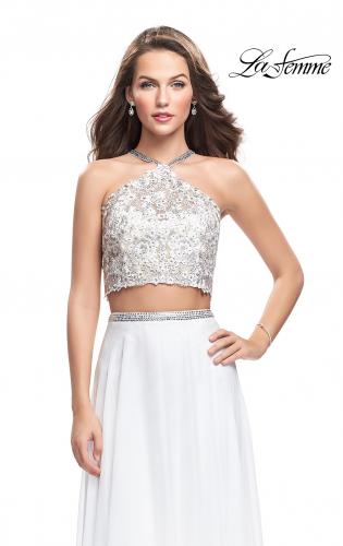 Picture of: Two Piece Dress with Chiffon Skirt and Lace Top in White, Style: 26288, Main Picture