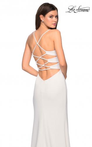 Picture of: Long Jersey Dress with Slit and Strappy Back in White, Style: 26940, Main Picture