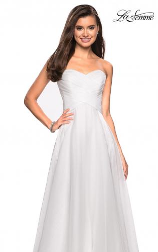 Picture of: Strapless Chiffon Dress with Criss Cross Bodice Detail in White, Style: 27515, Detail Picture 8
