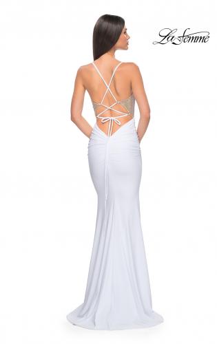 Picture of: Prom Dress with Fitted Bustier Rhinestone Top in White, Style: 32260, Detail Picture 9