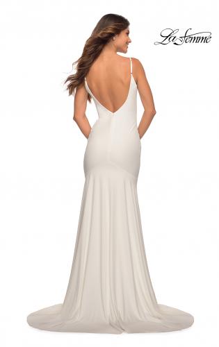 Picture of: Chic Luxe Jersey Gown with Train and V Back in White, Detail Picture 10