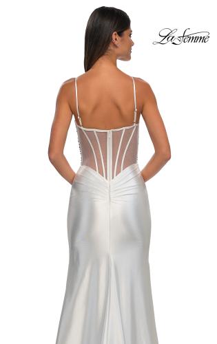 Picture of: Rhinestone Corset Prom Dress with Stretch Satin Skirt in White, Style: 32691, Detail Picture 11