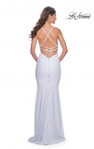 Picture of: Gorgeous Rhinestone Bodice with Ruched Jersey Skirt Prom Dress in White, Style: 31989, Detail Picture 12