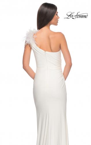 Picture of: One Shoulder Jersey Gown with Feather Detail in White, Style: 32076, Detail Picture 13