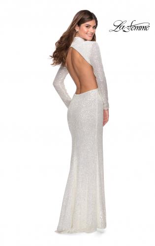 White Long Sleeve Open Back Mermaid Long Prom Dress - Promfy
