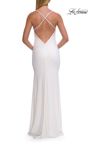 Picture of: Cowl Neck Jersey Gown with Open Back and High Slit in White, Style: 33299, Detail Picture 18