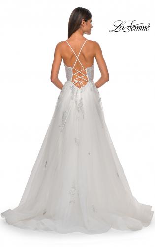 Picture of: A-Line Tulle Gown with Scallop Detail Bodice and Lace Applique in White, Style: 32028, Detail Picture 19