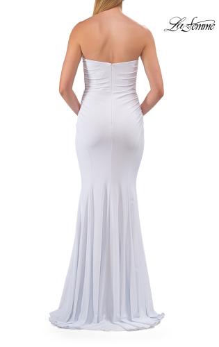 Picture of: Strapless Fitted Jersey Evening Gown with Ruching in White, Style: 33403, Detail Picture 22