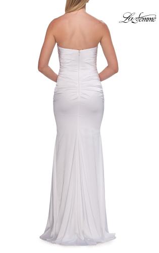 Picture of: Simple Strapless Satin Gown with Ruching Detail in White, Style: 33531, Detail Picture 22